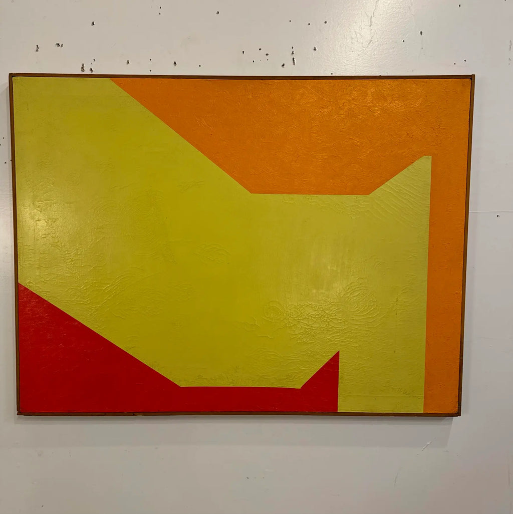 Modern Abstract Color Blocked Art Painting From the Mid Century