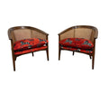 Pair of Mid-Century Caned Back Barrel Club Chairs Attributed to Directional Zebra