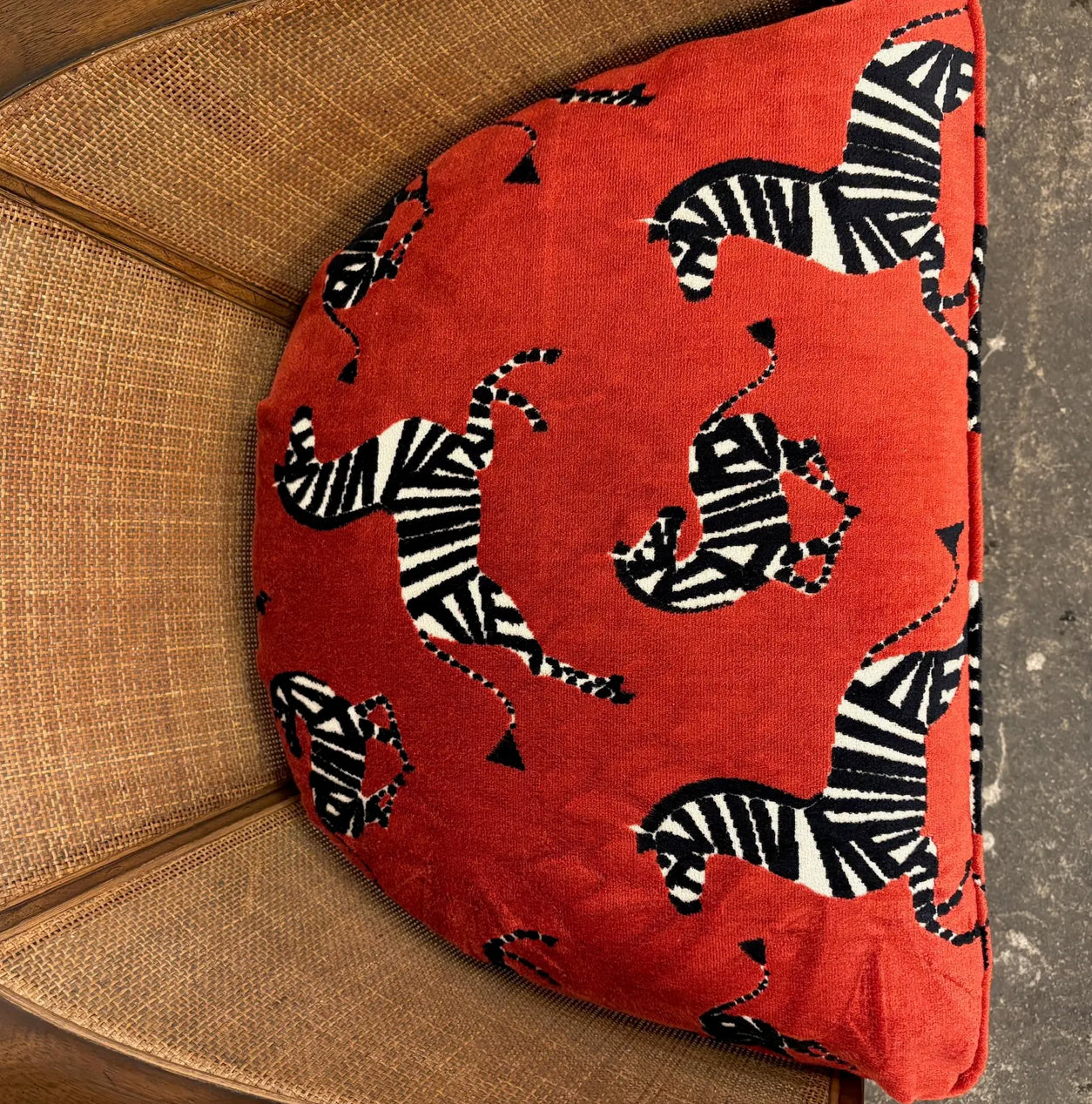Pair of Mid-Century Caned Back Barrel Club Chairs Attributed to Directional Zebra