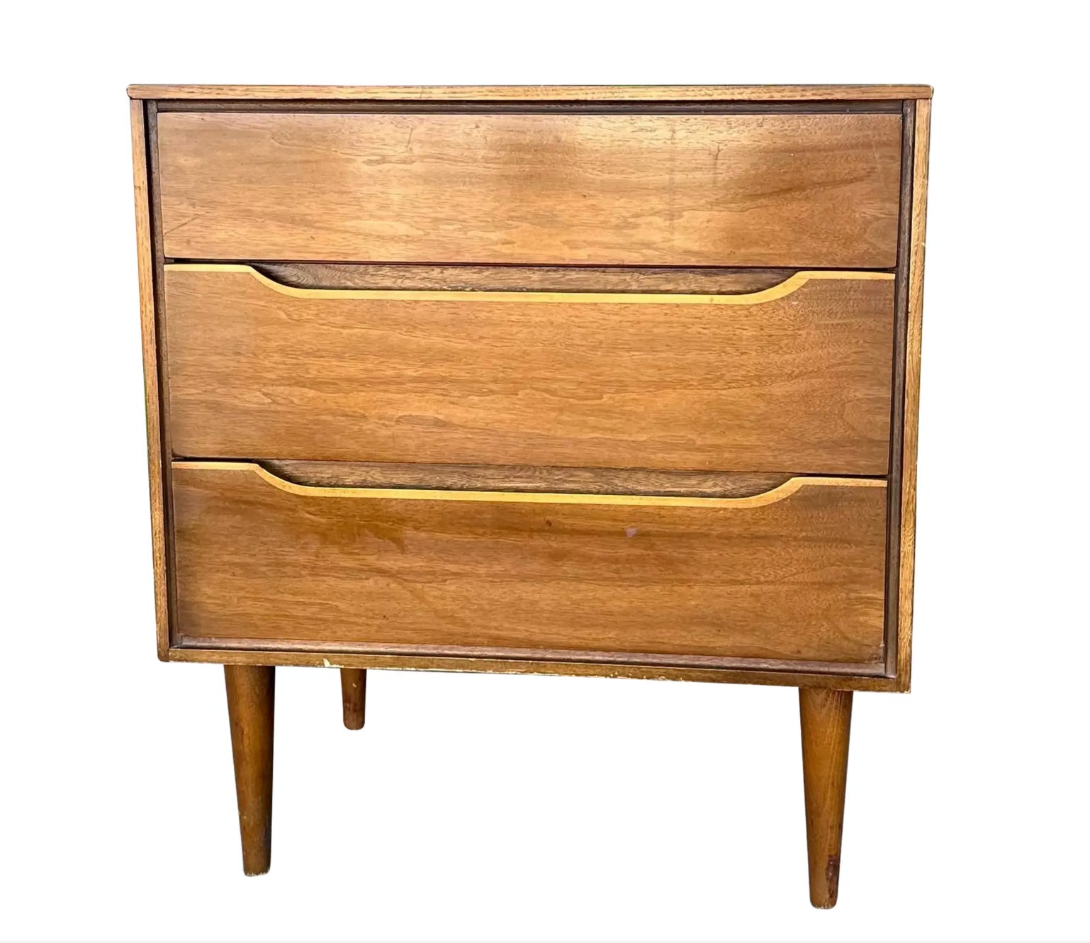 Mid Century Modern Wood Three-Drawer Nightstand