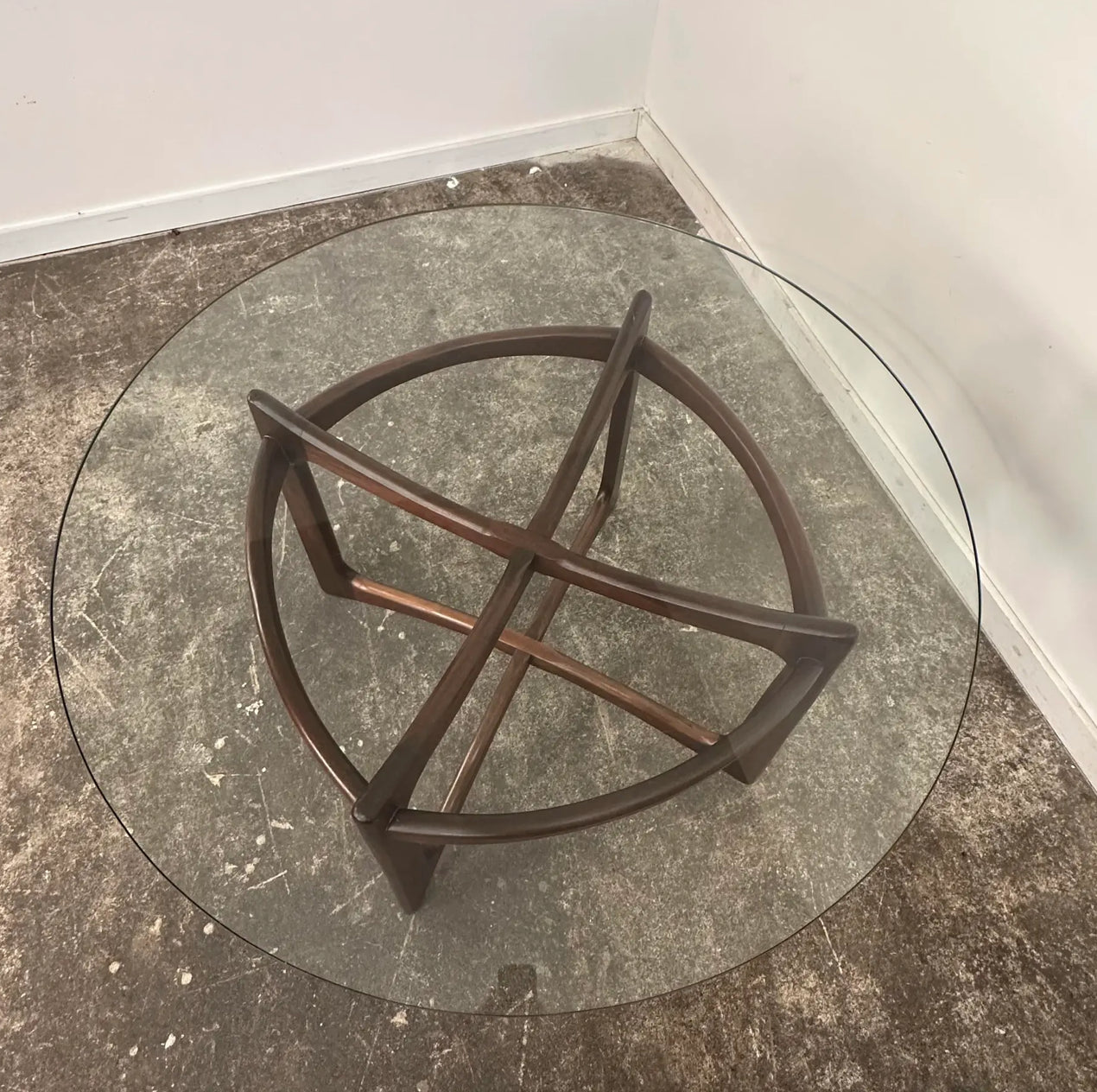 Adrian Pearsall Walnut and Glass “Compass” Dining Table