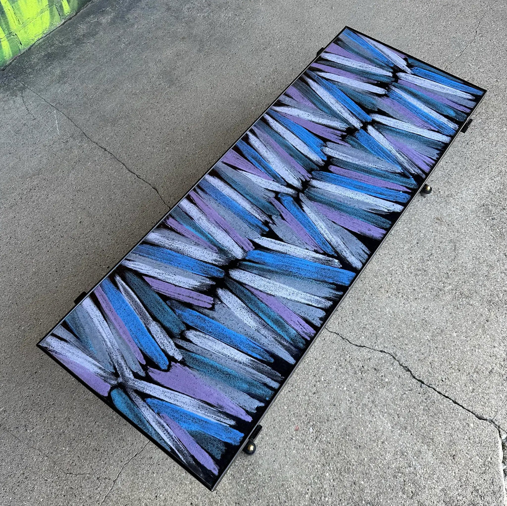 Mid Century Enamel Top Coffee Table Blue and Purple