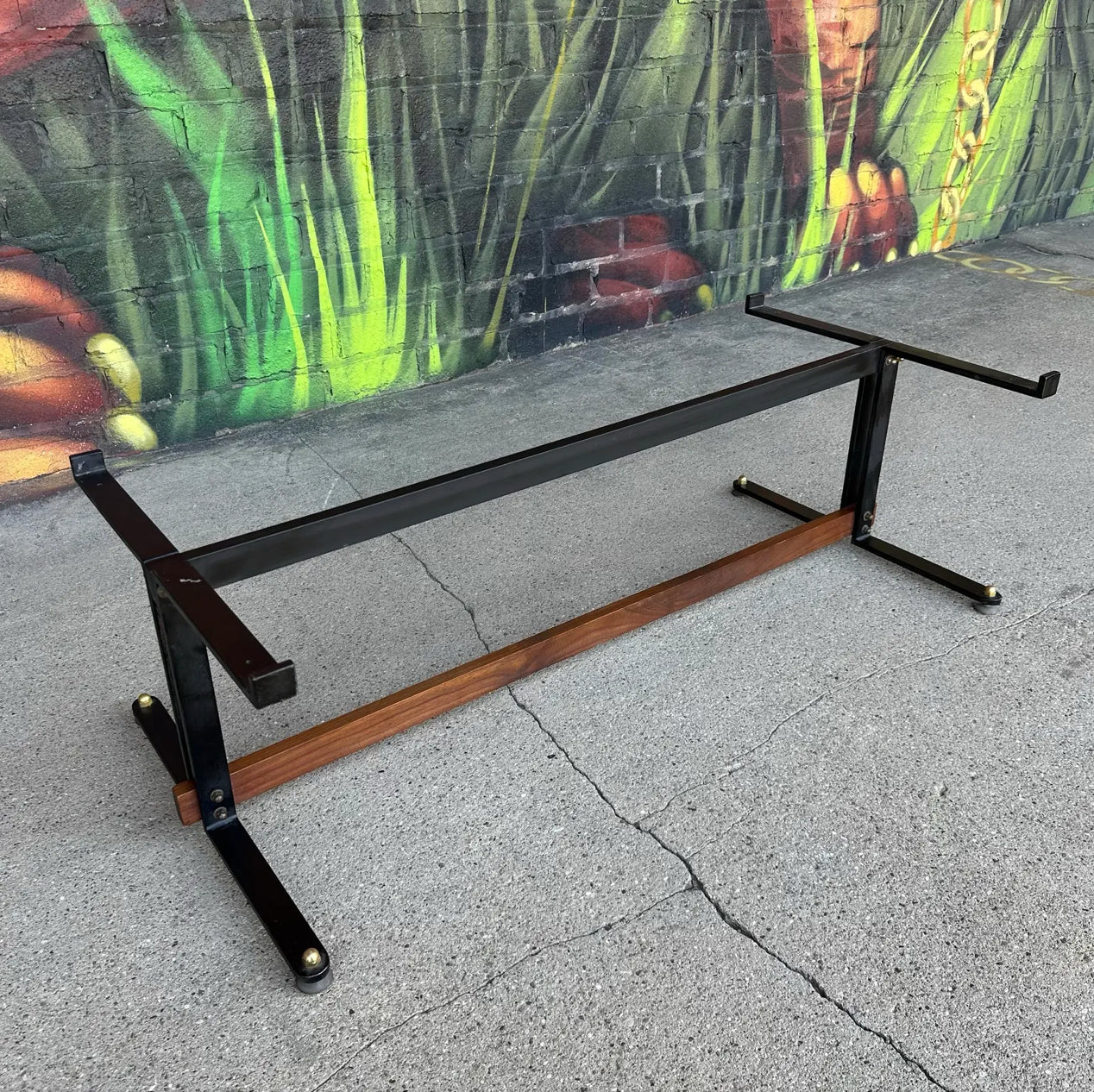 Mid Century Enamel Top Coffee Table Blue and Purple
