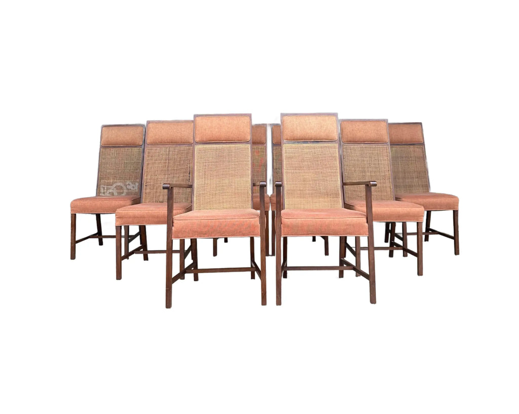 Mid 20th Century Set of 8 Cane High Back Dining Chairs
