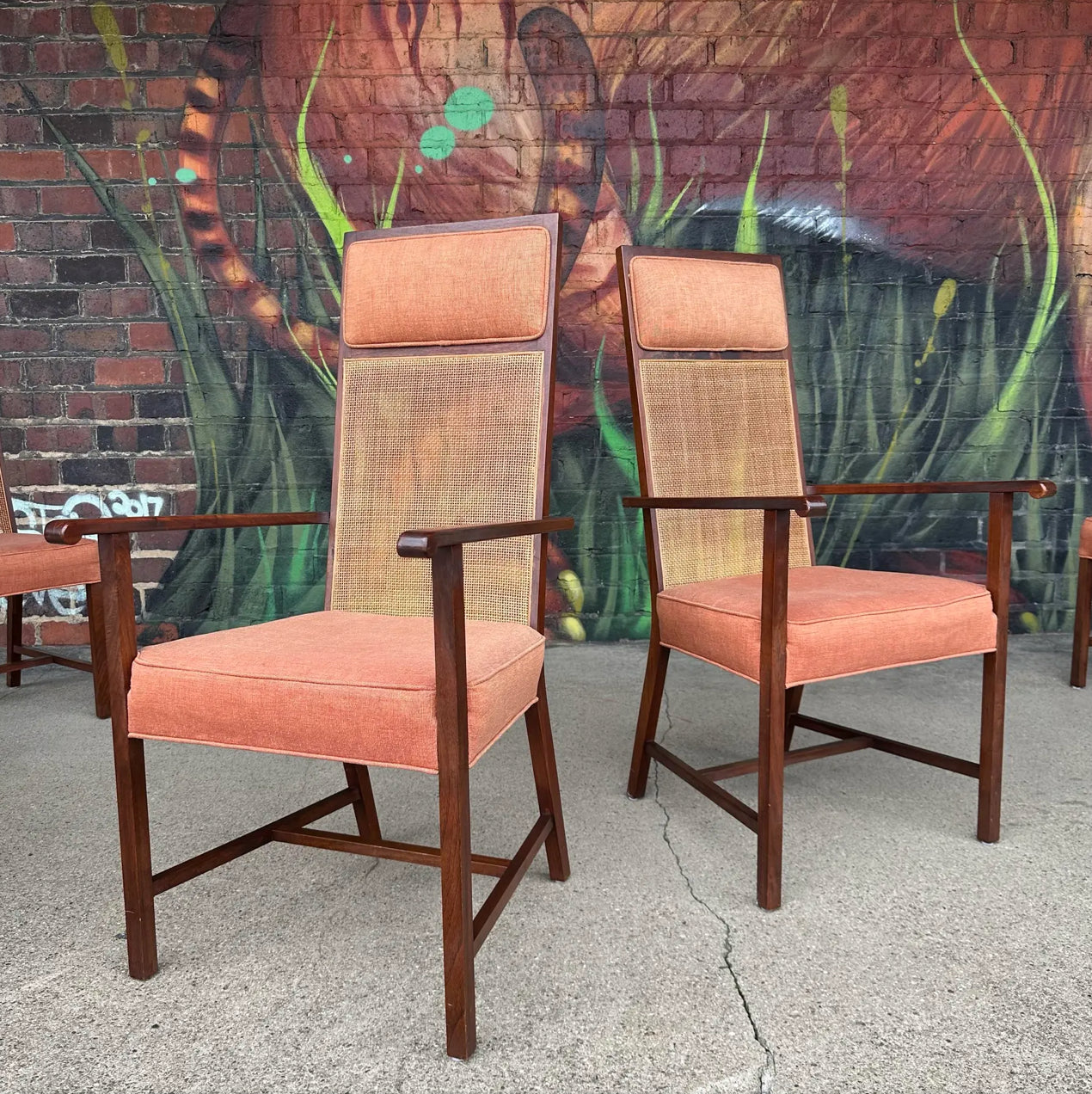 Mid 20th Century Set of 8 Cane High Back Dining Chairs
