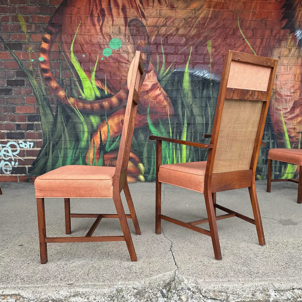 Mid 20th Century Set of 8 Cane High Back Dining Chairs