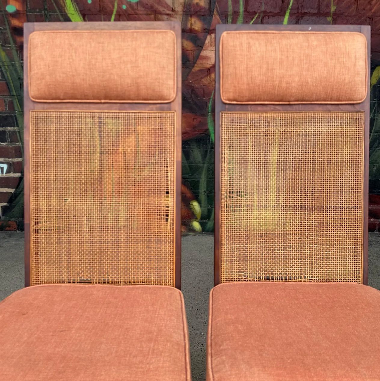 Mid 20th Century Set of 8 Cane High Back Dining Chairs