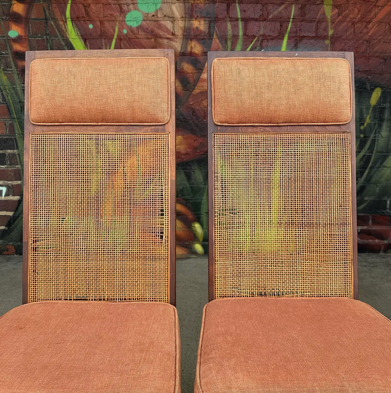 Mid 20th Century Set of 8 Cane High Back Dining Chairs