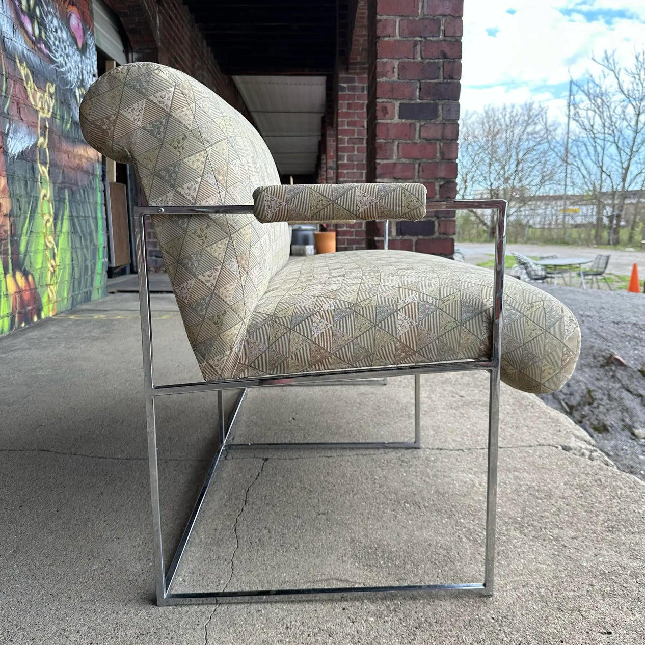 Mid Century Modern Milo Baughman Chrome Base Loveseat