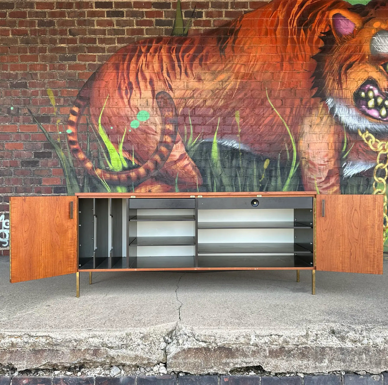 Harvey Probber Teak and Brass Credenza