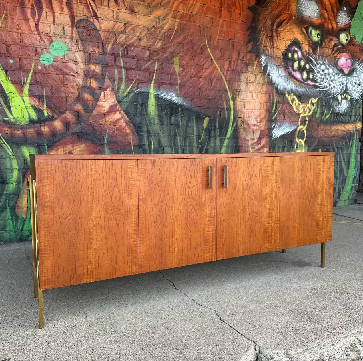 Harvey Probber Teak and Brass Credenza