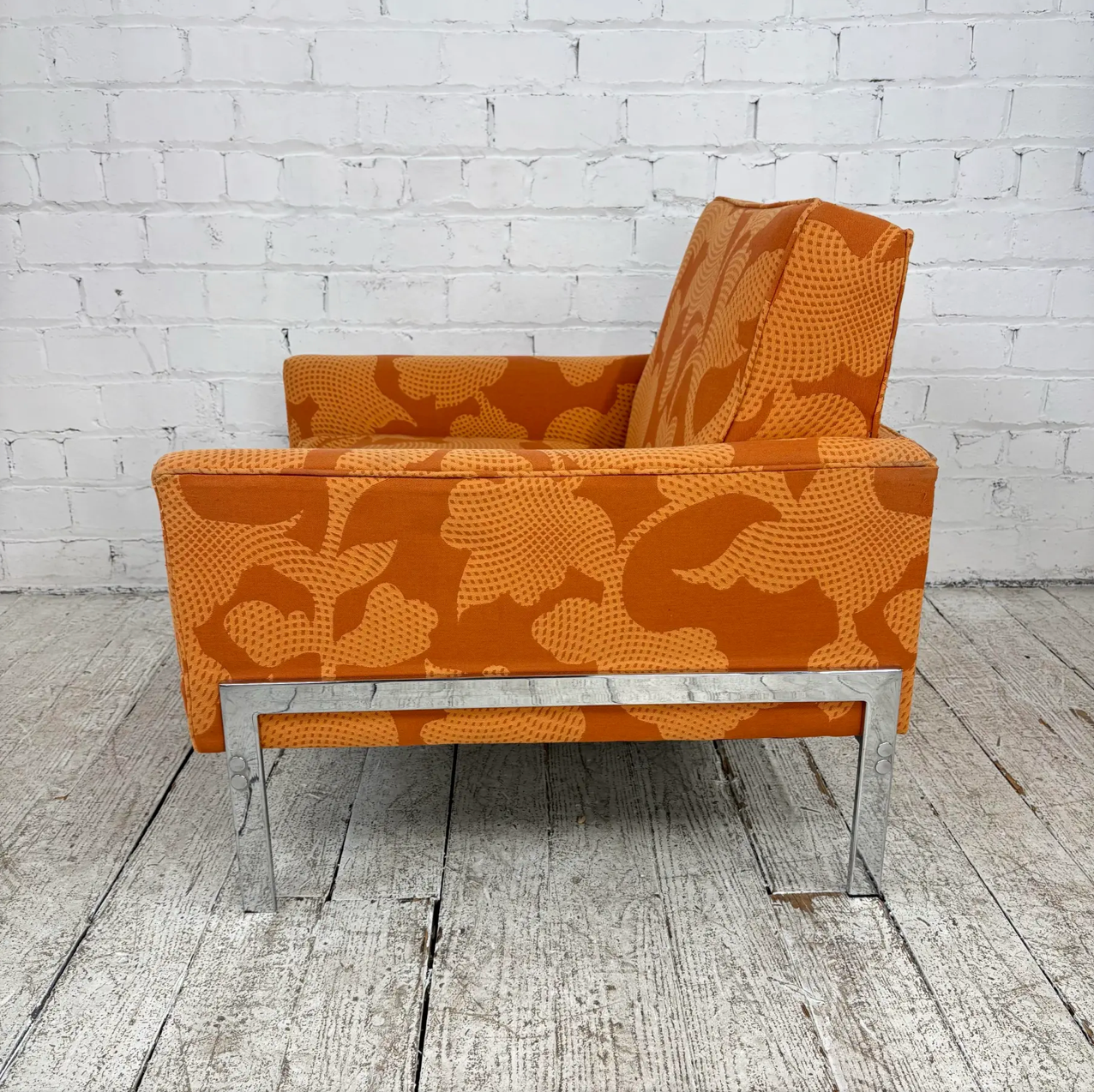 Mid Century Modern Knoll Style Lounge Arm Chair Chrome
