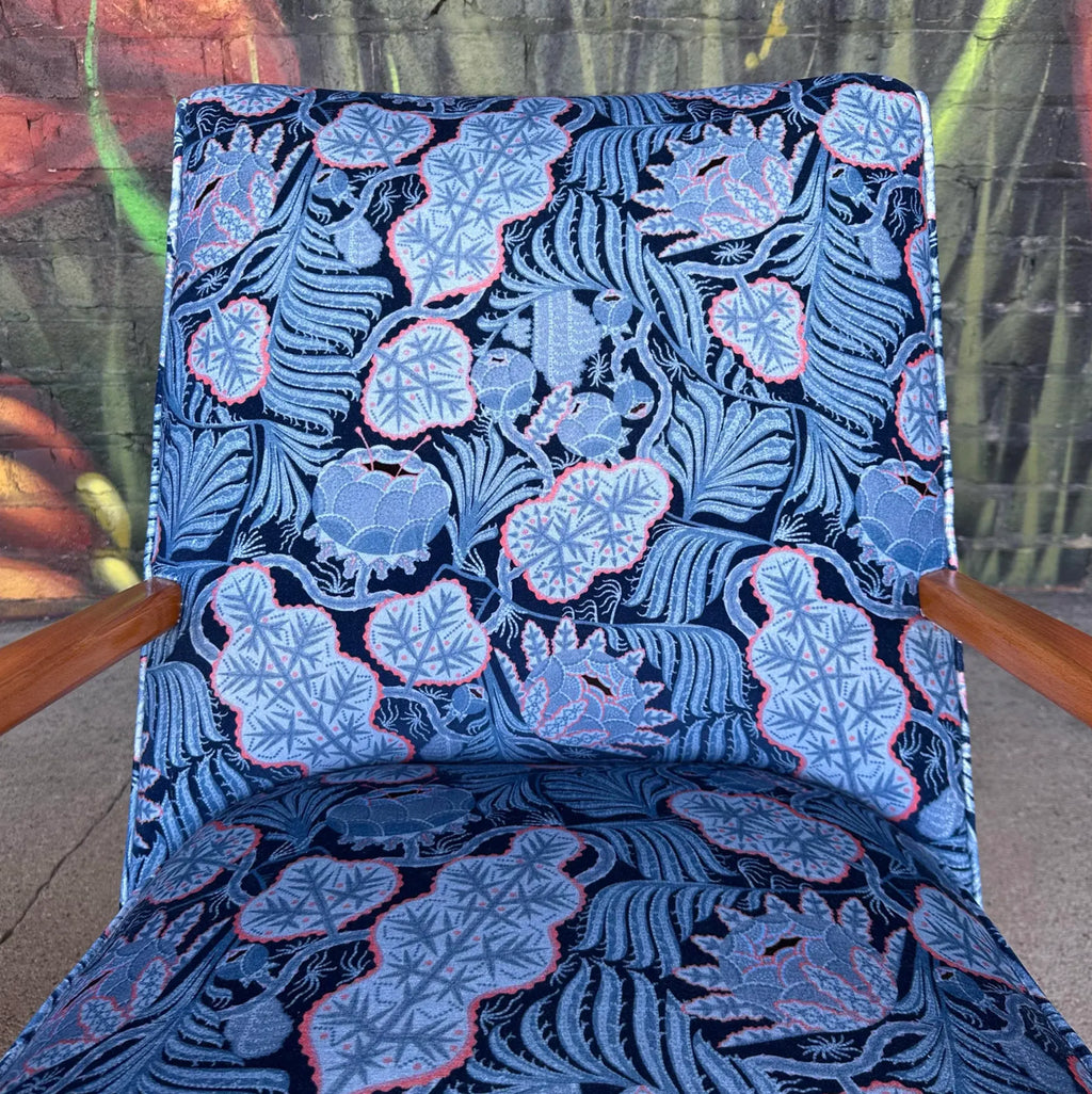Pair of Mid Century Modern Klaus Haapaniemi & Co. Iceflower Blue Fabric Chairs