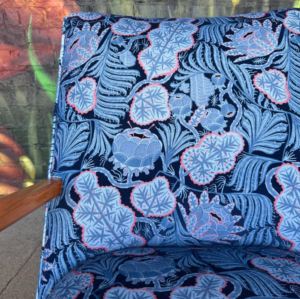 Pair of Mid Century Modern Klaus Haapaniemi & Co. Iceflower Blue Fabric Chairs