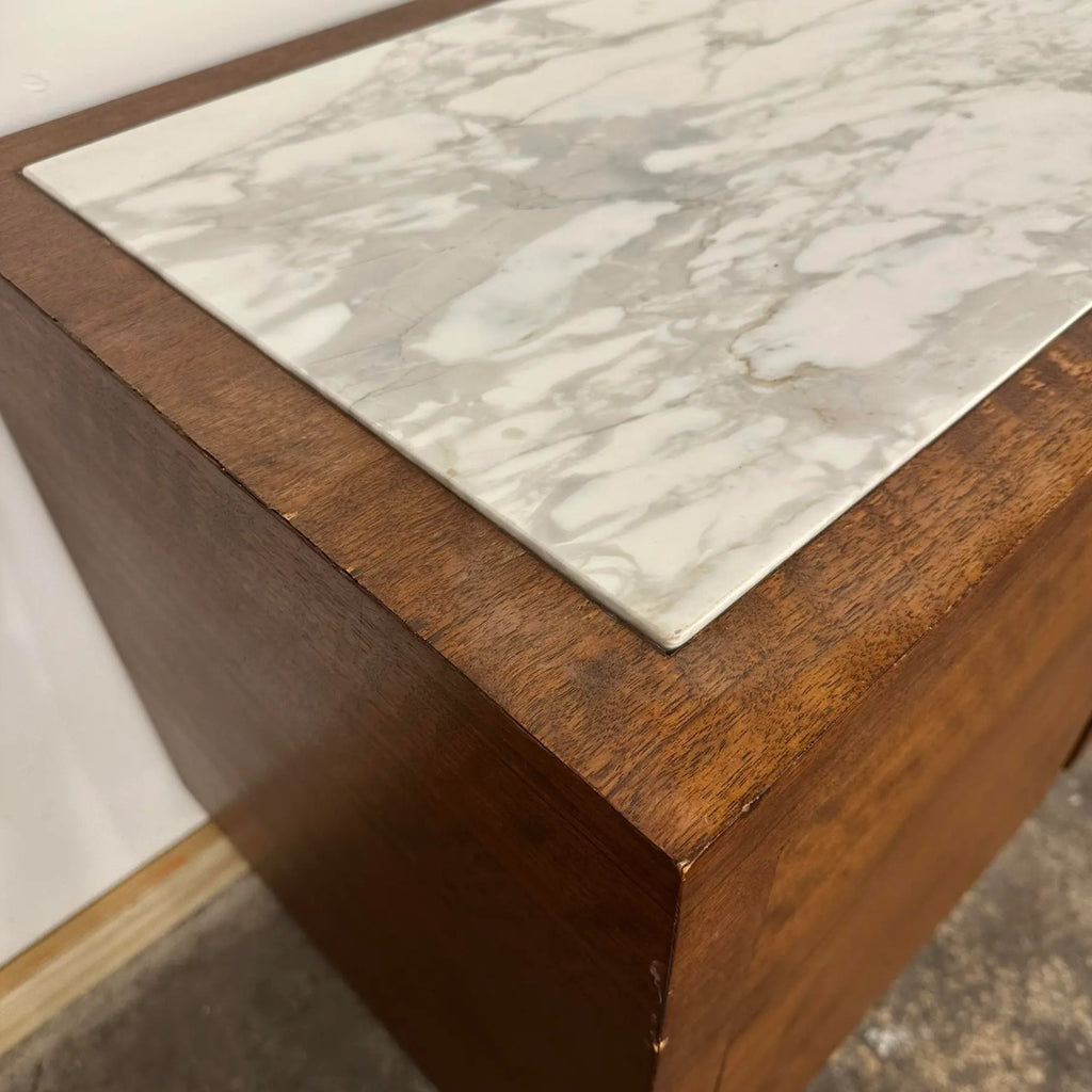 Mid Century Modern Helikon Walnut Chrome and Marble Credenza