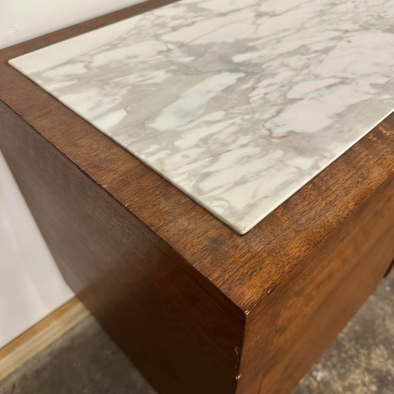 Mid Century Modern Helikon Walnut Chrome and Marble Credenza