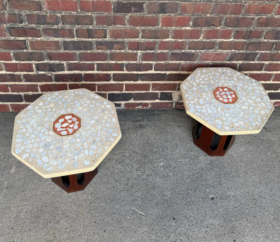 Harvey Probber Mid Century Travertine Side Tables