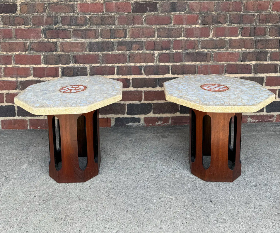 Harvey Probber Mid Century Travertine Side Tables