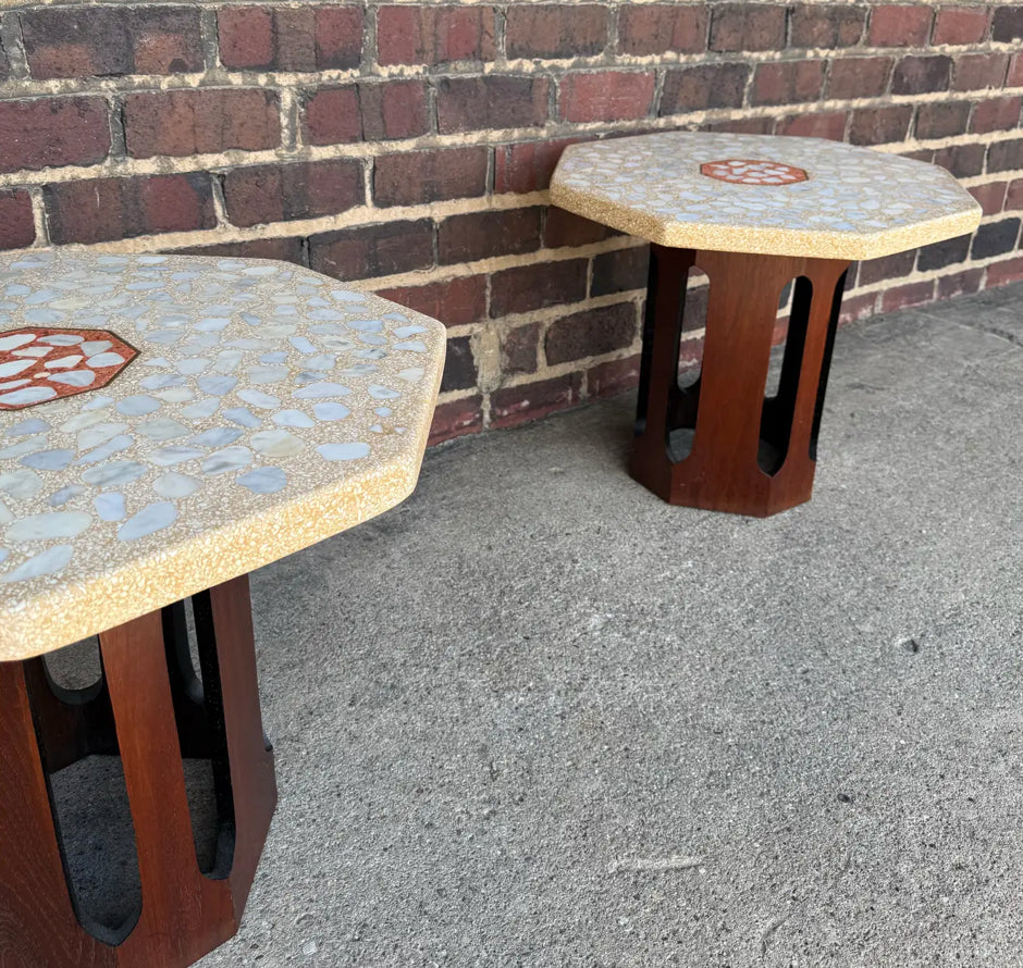 Harvey Probber Mid Century Travertine Side Tables