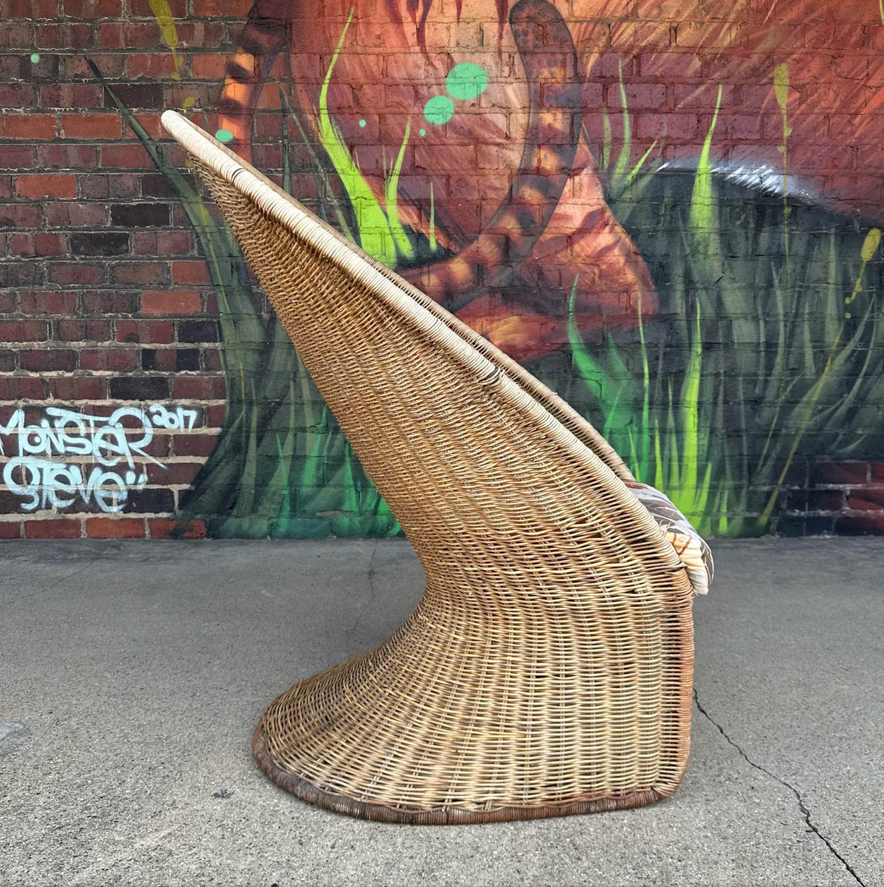 Mid-Century Modern Adrian Pearsall Comfort Designs Tall Rattan Wicker Peacock Chair