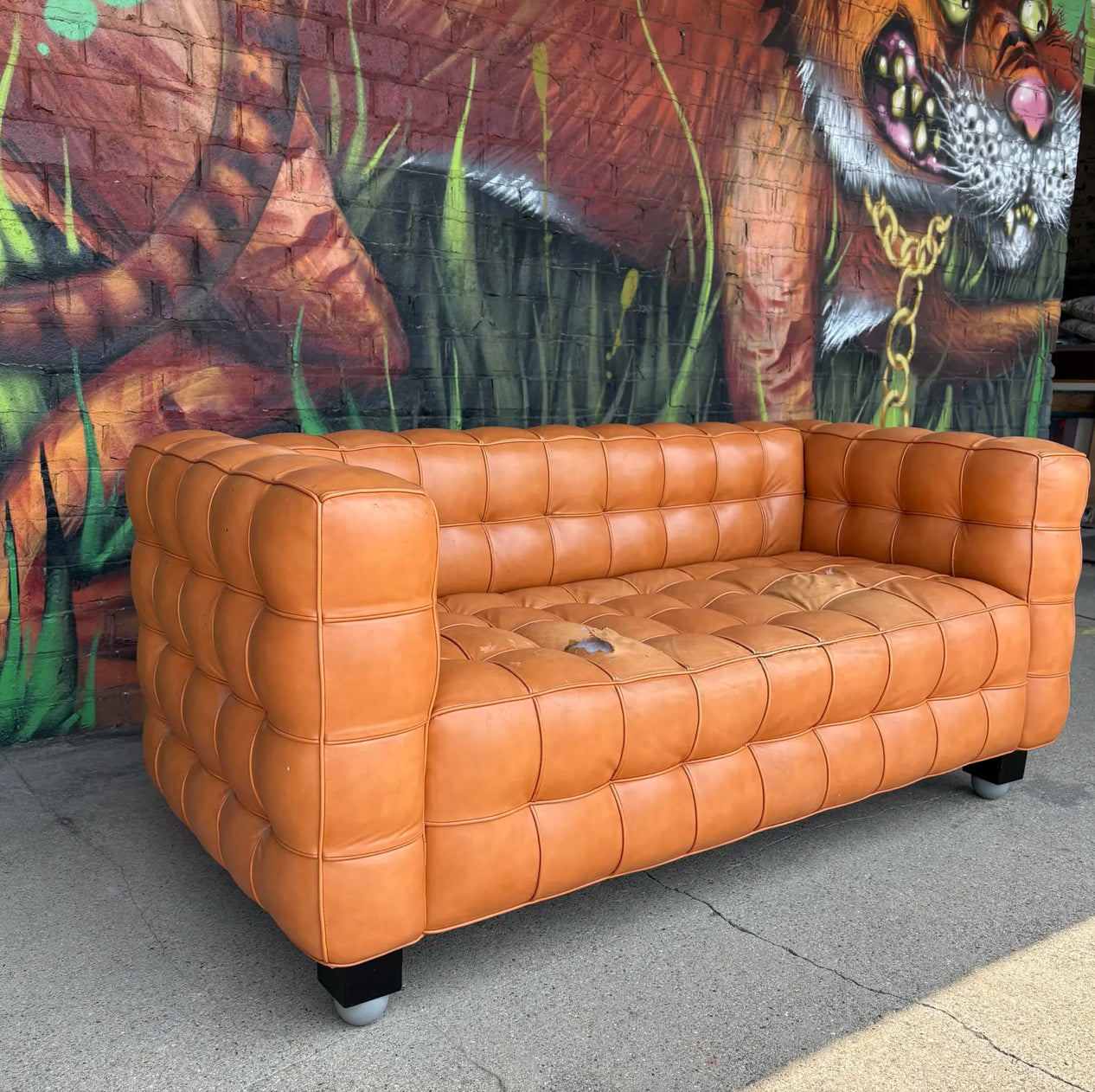 Josef Hoffman "Kubus" Sofa for Wittman Mid-Century Modern Tufted Leather