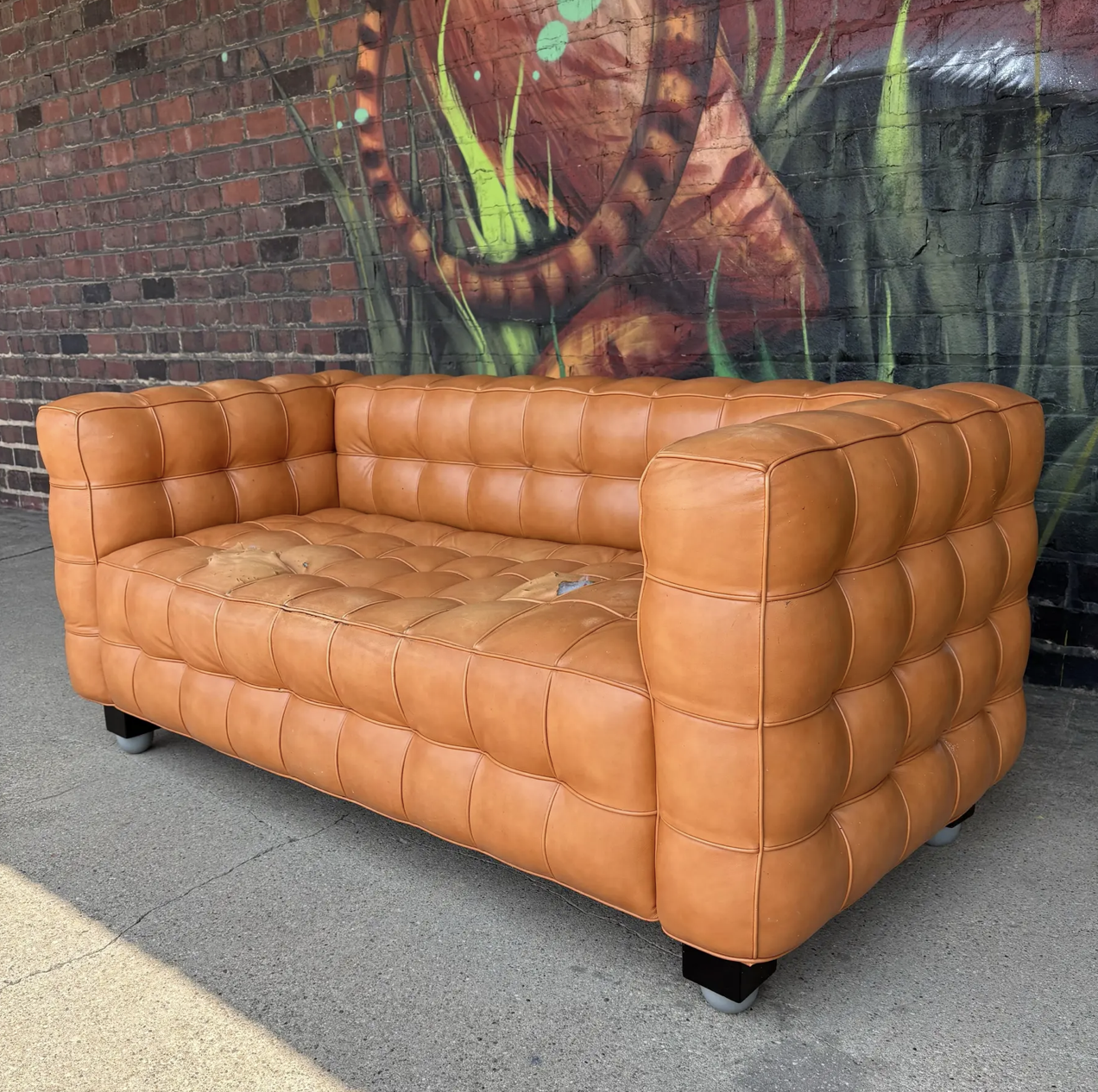 Josef Hoffman "Kubus" Sofa for Wittman Mid-Century Modern Tufted Leather