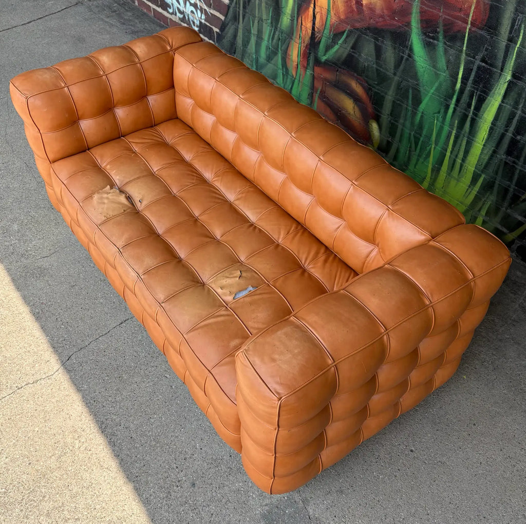 Josef Hoffman "Kubus" Sofa for Wittman Mid-Century Modern Tufted Leather
