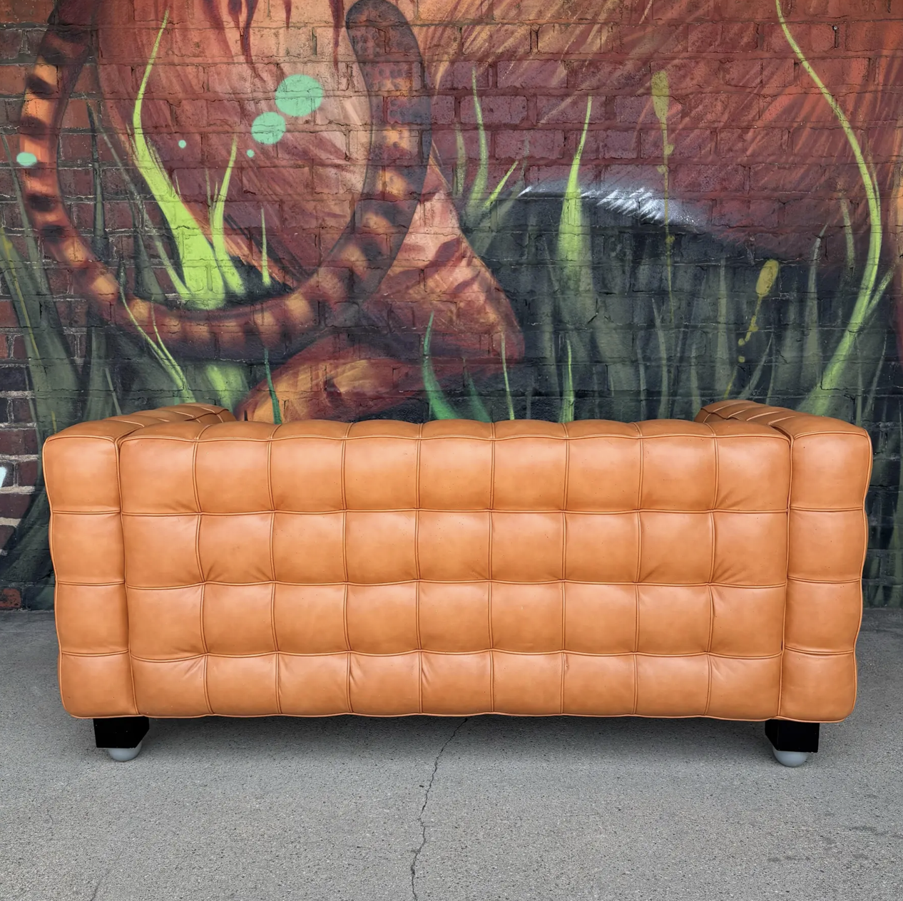 Josef Hoffman "Kubus" Sofa for Wittman Mid-Century Modern Tufted Leather
