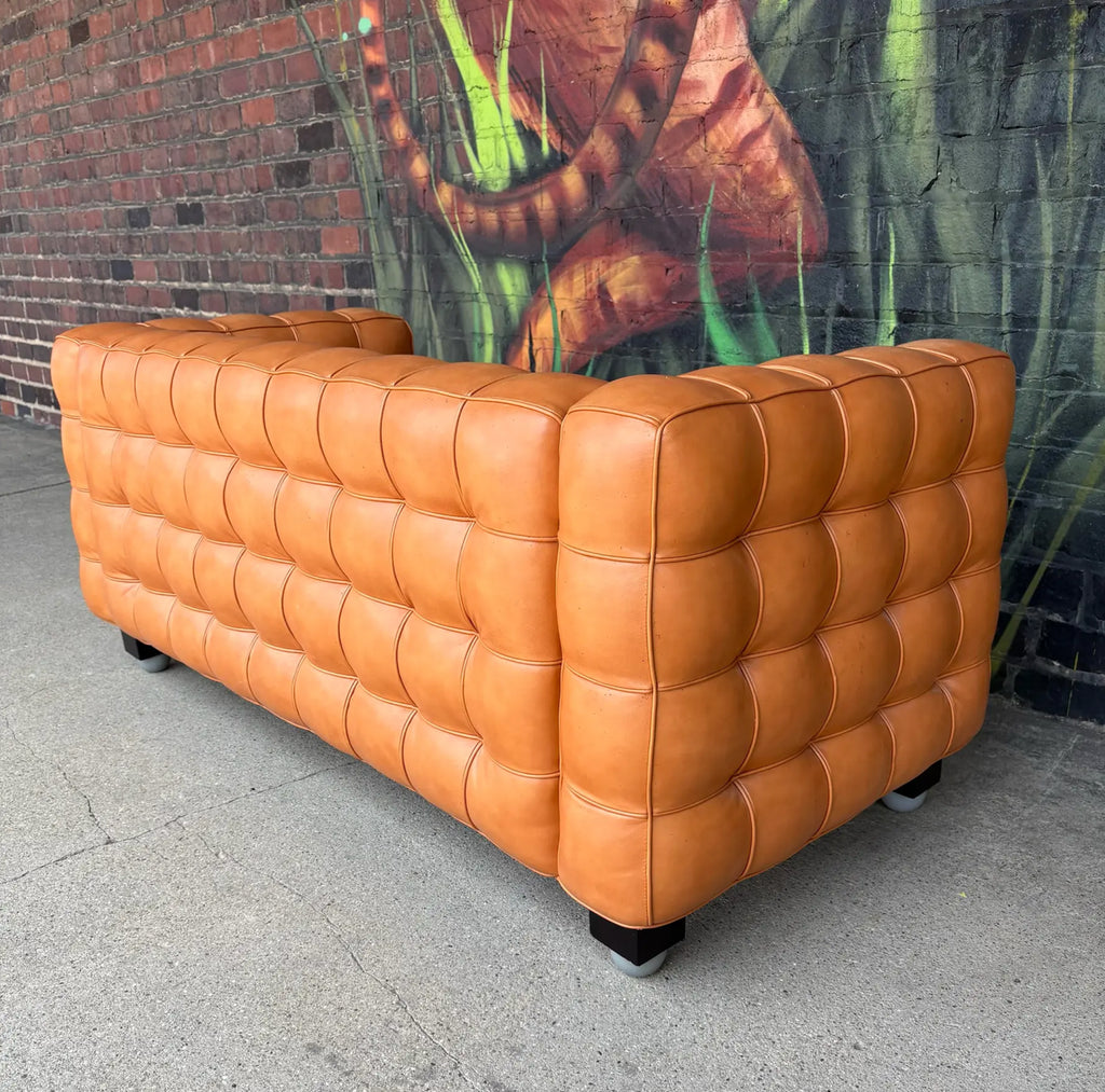 Josef Hoffman "Kubus" Sofa for Wittman Mid-Century Modern Tufted Leather