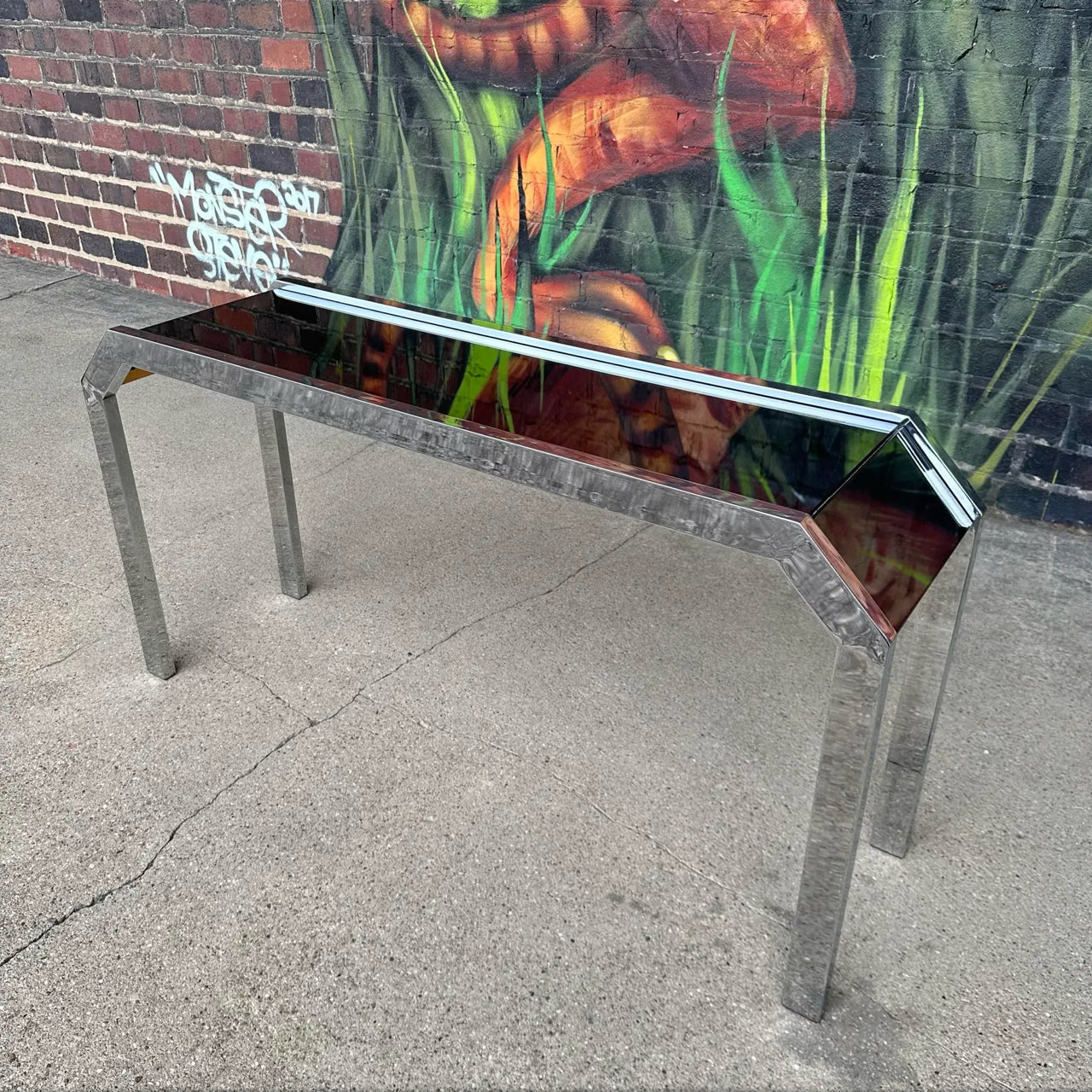 Chrome and Smoke Mirrored Console Table Style of Milo Baughman
