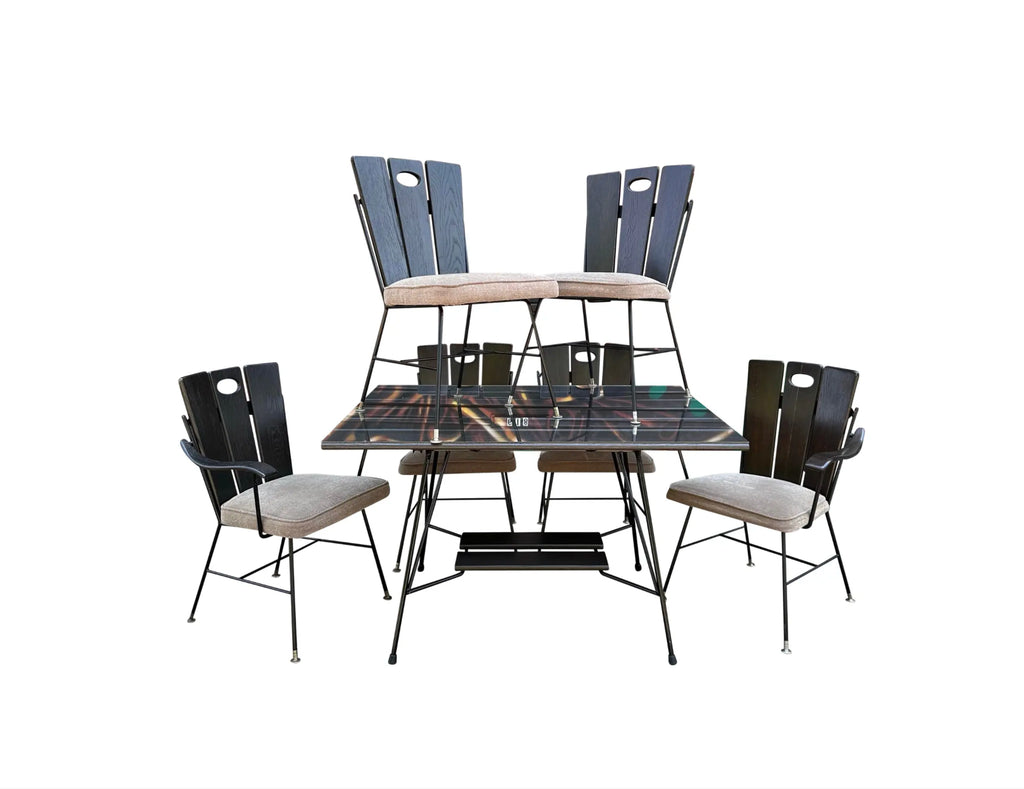 Richard McCarthy Wrought Iron and Oak Dining Set Mid-Century Modern