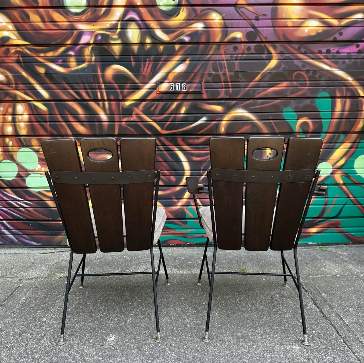 Richard McCarthy Wrought Iron and Oak Dining Set Mid-Century Modern