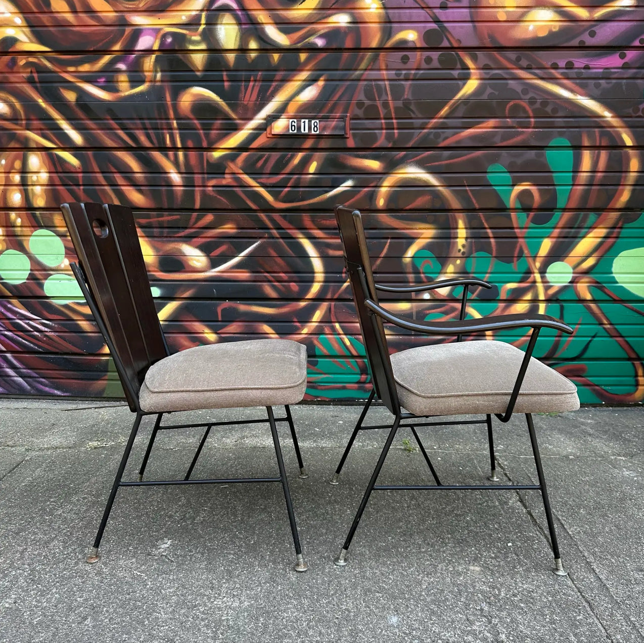 Richard McCarthy Wrought Iron and Oak Dining Set Mid-Century Modern