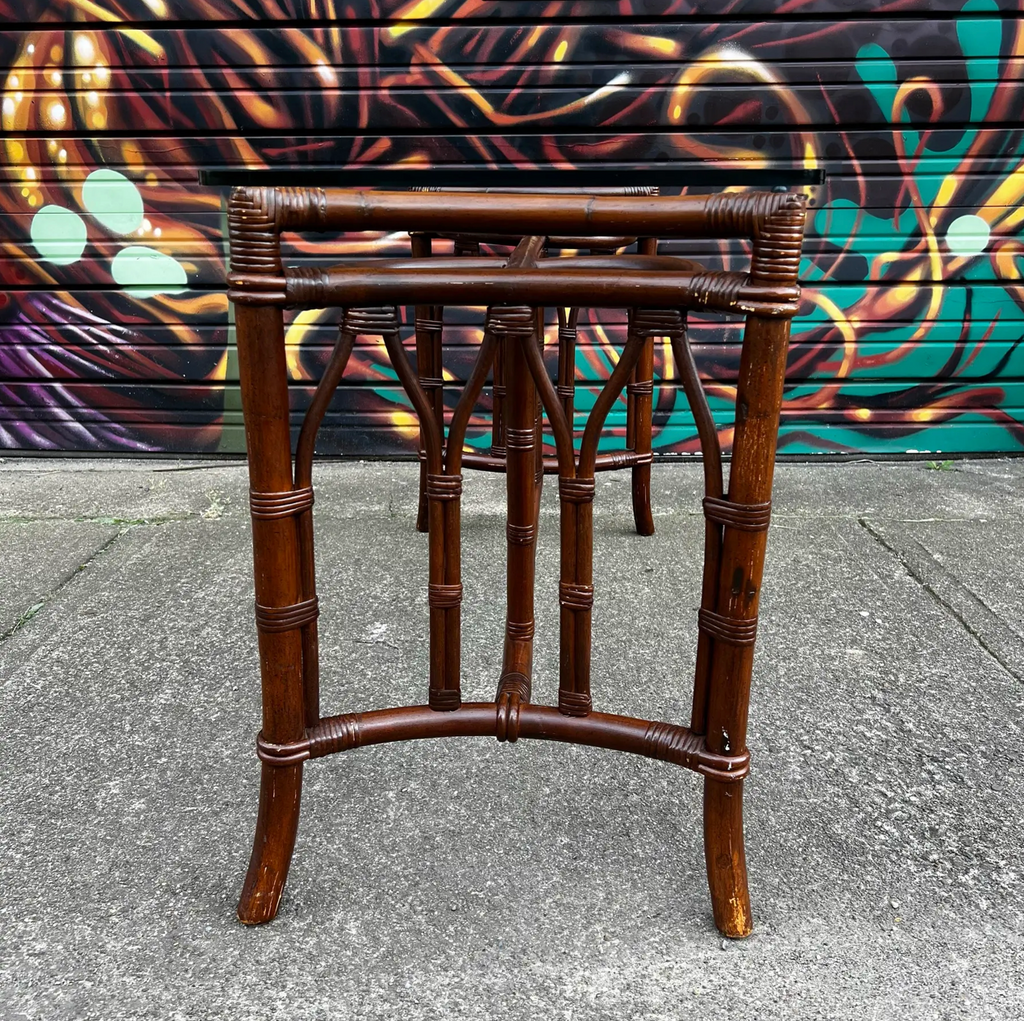 1970s Bamboo Rattan and Glass Console Table