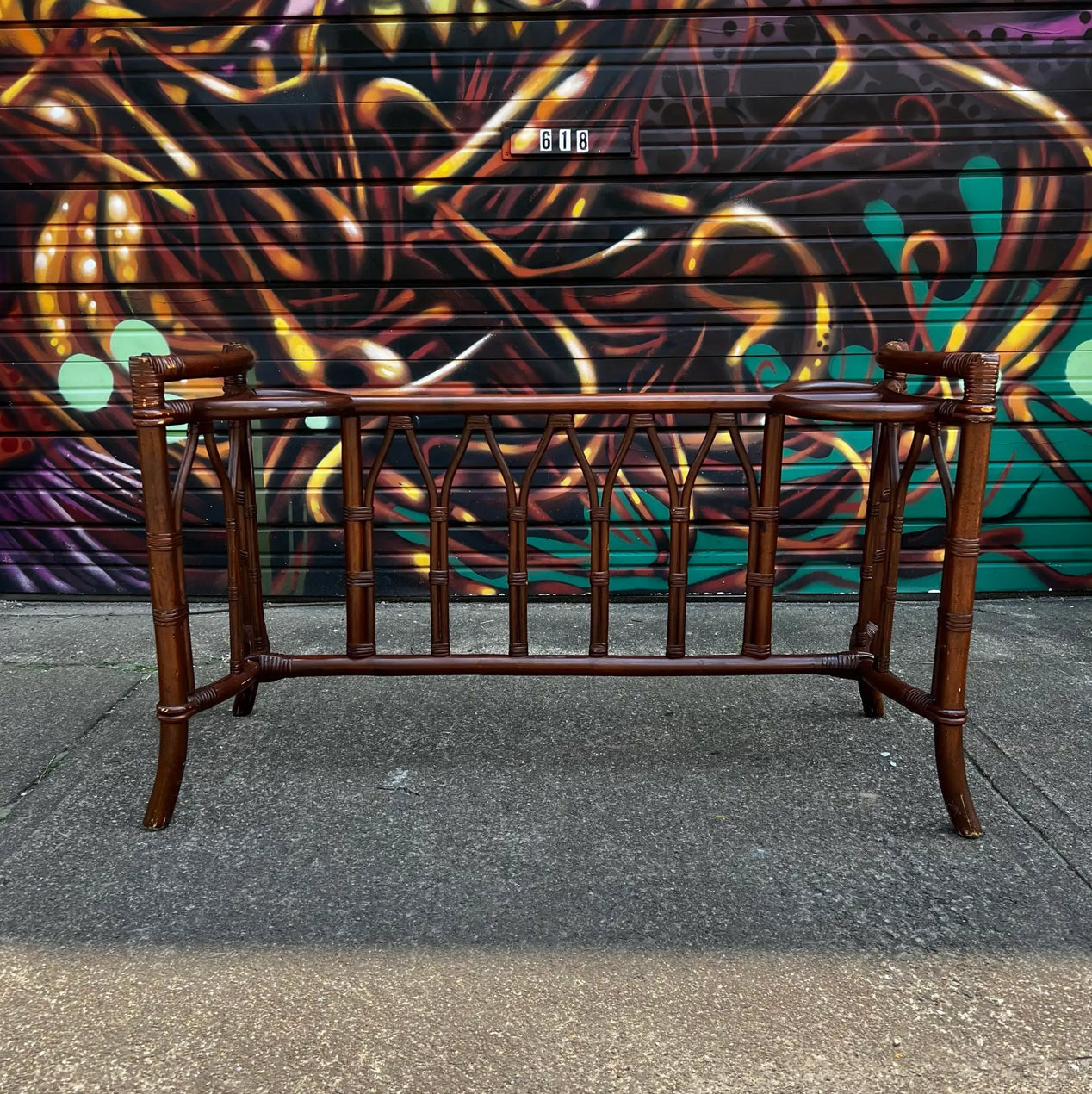 1970s Bamboo Rattan and Glass Console Table