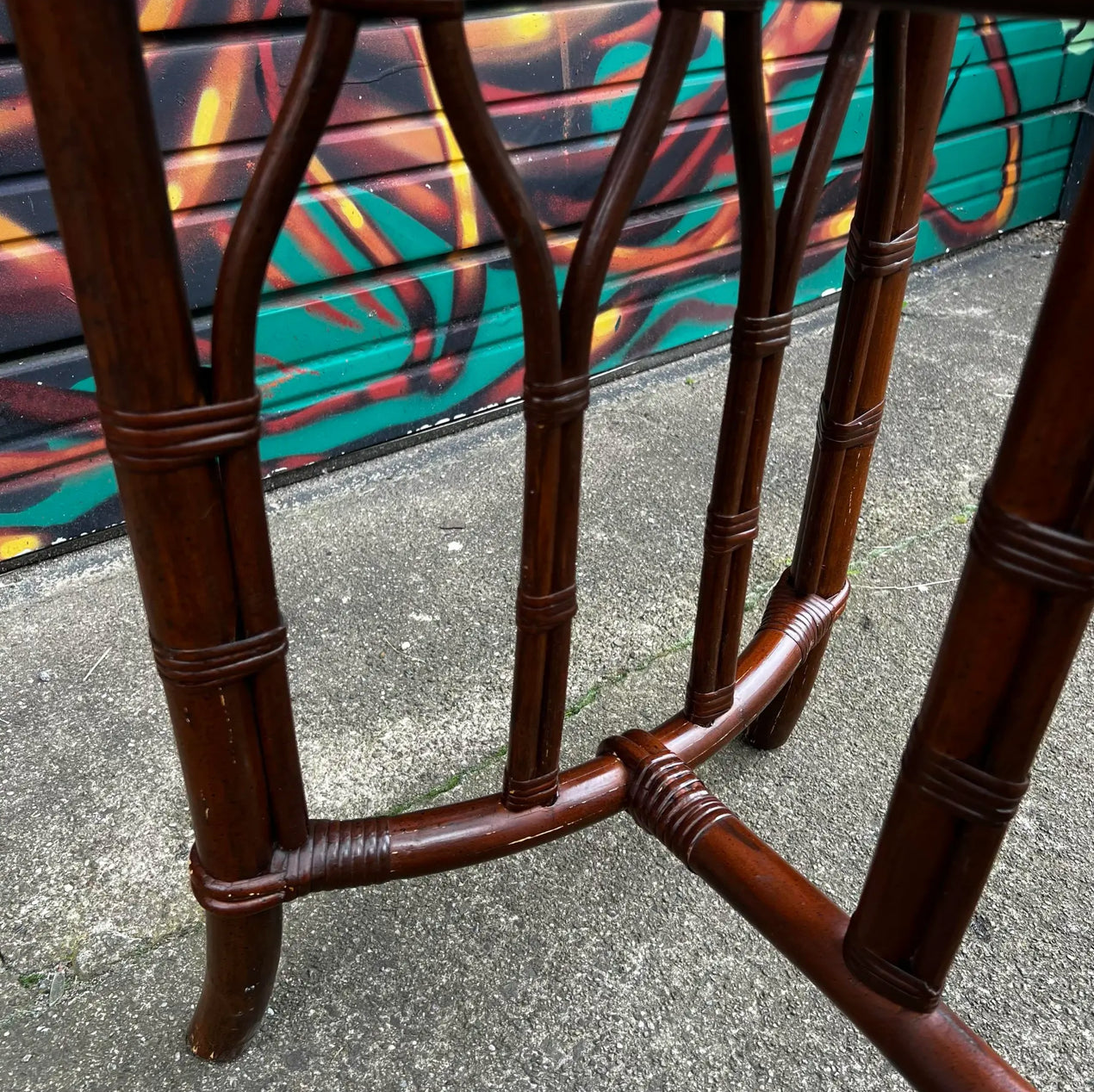 1970s Bamboo Rattan and Glass Console Table