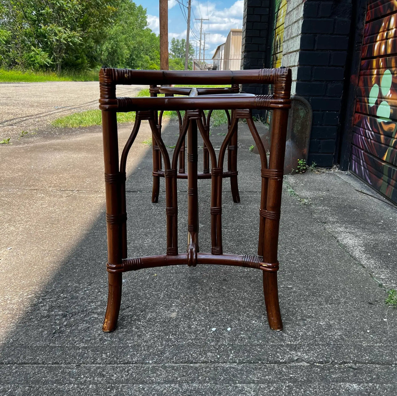 1970s Bamboo Rattan and Glass Console Table