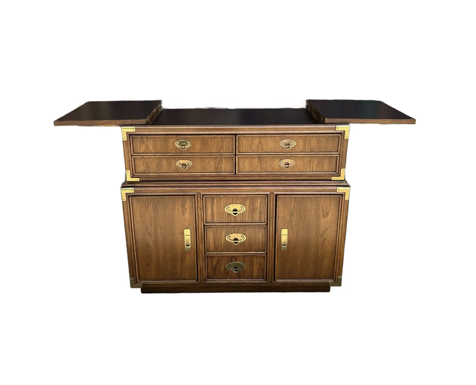 Lexington Campaign Style Pecan and Brass Dry Bar
