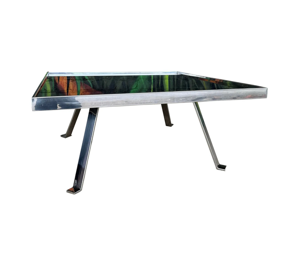 Italian Modernist Aluminum and Black Glass Coffee Table