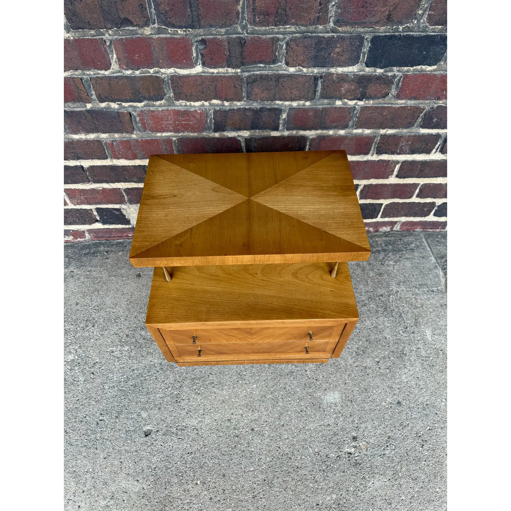 A Detailed Nightstand by American of Martinsville, Featuring Brass Knobs, Two Drawers and Multi Tiered