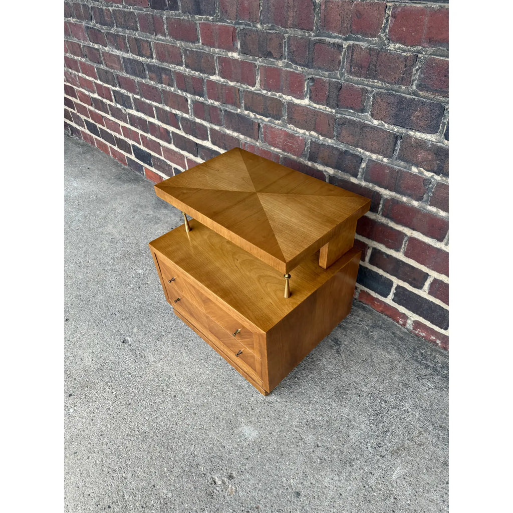 A Detailed Nightstand by American of Martinsville, Featuring Brass Knobs, Two Drawers and Multi Tiered