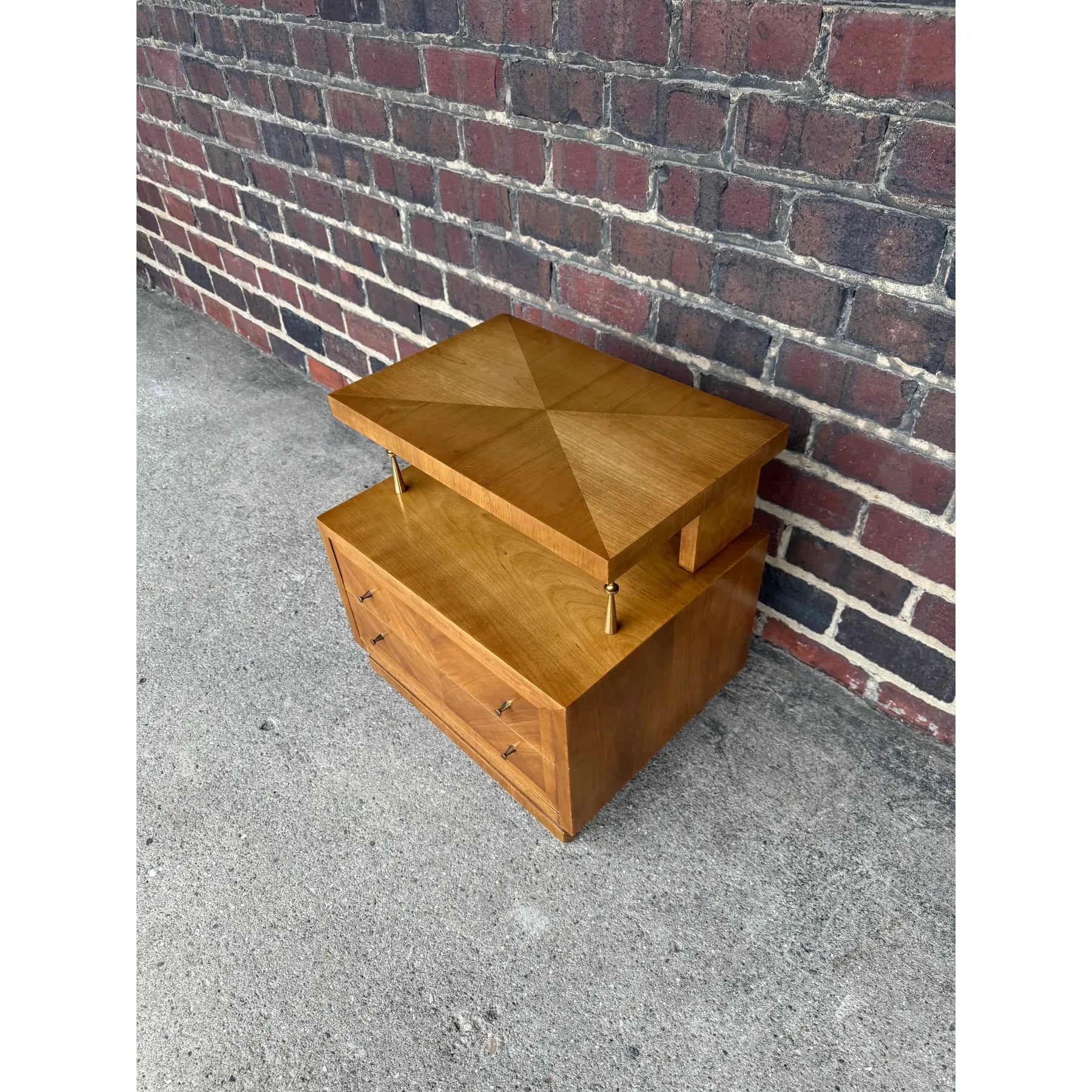 A Detailed Nightstand by American of Martinsville, Featuring Brass Knobs, Two Drawers and Multi Tiered