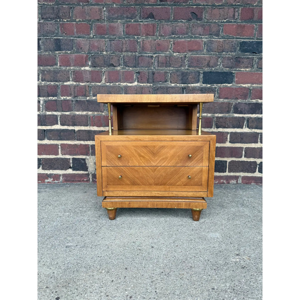 A Detailed Nightstand by American of Martinsville, Featuring Brass Knobs, Two Drawers and Multi Tiered