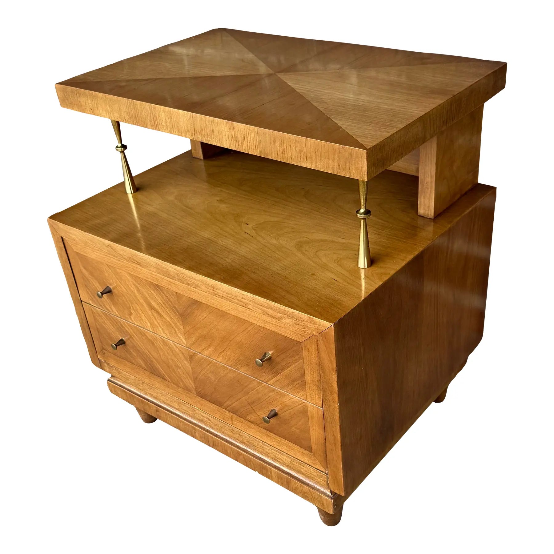A Detailed Nightstand by American of Martinsville, Featuring Brass Knobs, Two Drawers and Multi Tiered