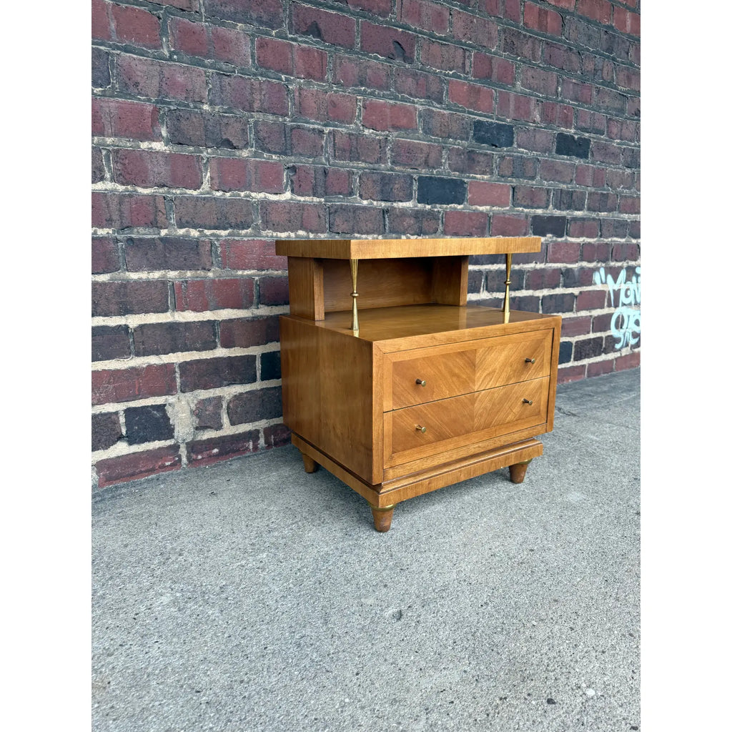A Detailed Nightstand by American of Martinsville, Featuring Brass Knobs, Two Drawers and Multi Tiered