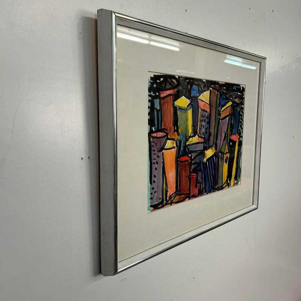 Abstract Cityscape Watercolor Framed Painting by Kenneth Marcus Hugh