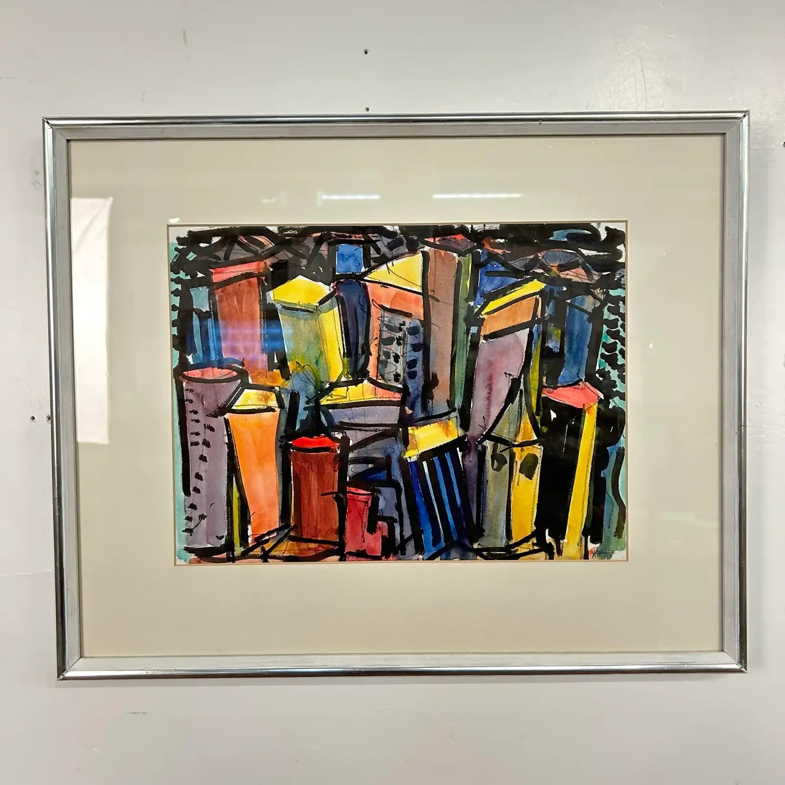 Abstract Cityscape Watercolor Framed Painting by Kenneth Marcus Hugh
