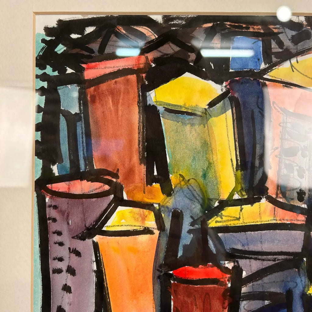 Abstract Cityscape Watercolor Framed Painting by Kenneth Marcus Hugh