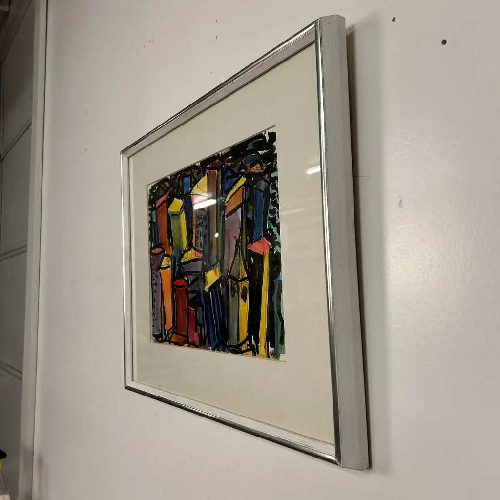 Abstract Cityscape Watercolor Framed Painting by Kenneth Marcus Hugh