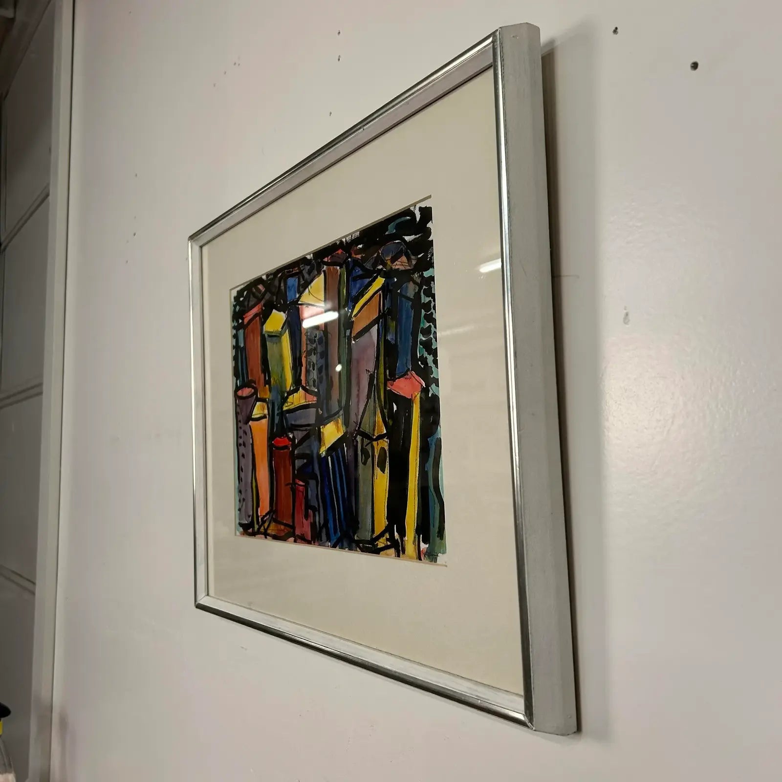 Abstract Cityscape Watercolor Framed Painting by Kenneth Marcus Hugh